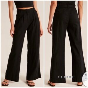A&F - High-Rise Wide Leg Pleated Linen Trouser Pant | Black, XS R | EUC